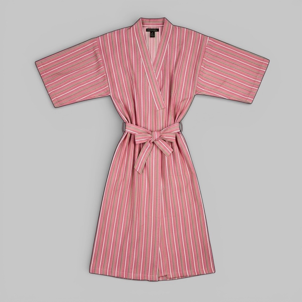 Donna Karan Intimates Pink Striped Cotton Robe Carnation ST 315046 One‎ Size NWT